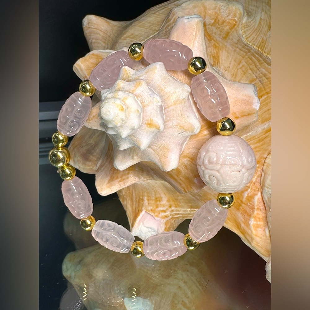 MADAGASCAR PINK ROSE QUARTZ + PINK OPAL NATURAL STONES BRACELET size 7”